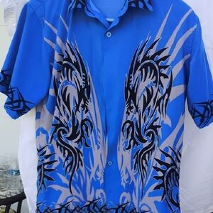 Vintage Blue and Black Graphic Button Down Shirt